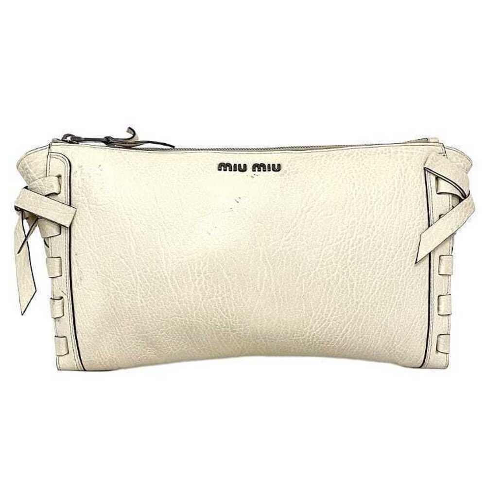 Miu Miu Clutch Bag Side Ribbon Leather Party Braided Compact White